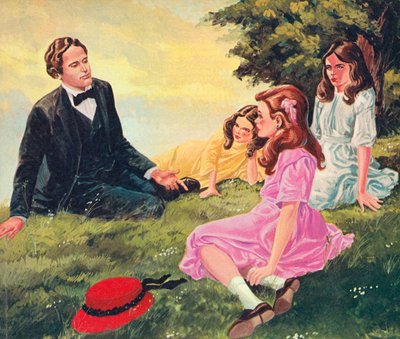 Charles Lutwidge Dodgson racconta storie ad Alice Liddell e alle sue due sorelle da English School