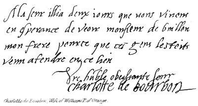 Charlotte de Bourbon, Moglie di Guglielmo Principe d