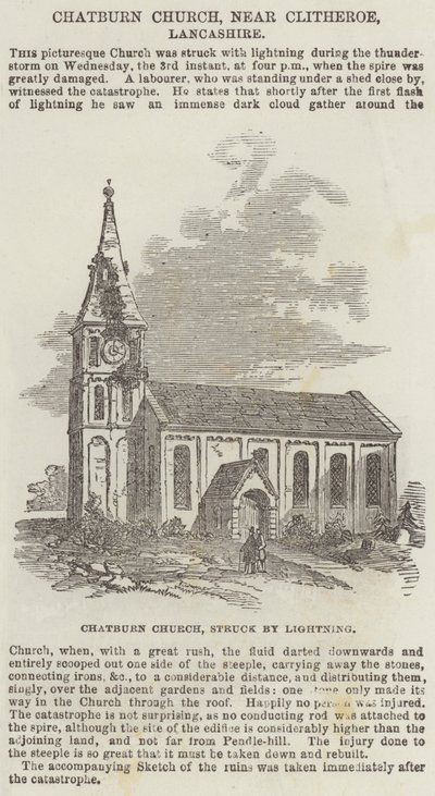 Chiesa di Chatburn, vicino a Clitheroe, Lancashire (incisione) da English School