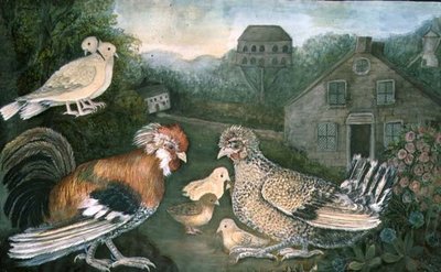 Polli e colombe vicino a una fattoria da English School