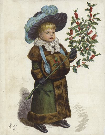 Bambino che tiene un grande ramo di agrifoglio da English School