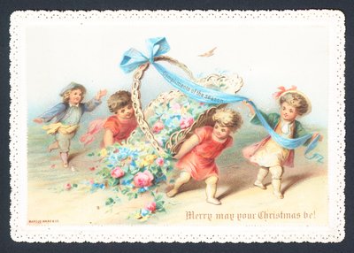 Bambini e cherubini che tirano un cesto di fiori da English School