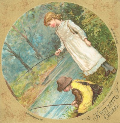 Bambini che pescano sulla riva del fiume da English School
