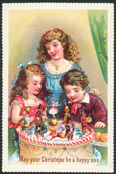 Bambini che guardano la Torta di Natale, Cartolina di Natale da English School