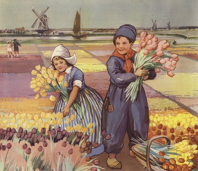 Bambini che raccolgono tulipani in Olanda da English School