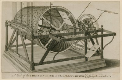 Macchina del carillon nella Chiesa di San Giles, Cripplegate, Londra da English School
