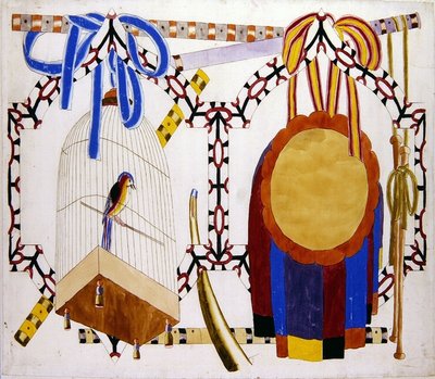 Design chinoiserie con gabbia per uccelli e strumenti musicali da English School