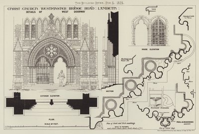 Chiesa di Cristo, Westminster Bridge Road, Lambeth (incisione) da English School