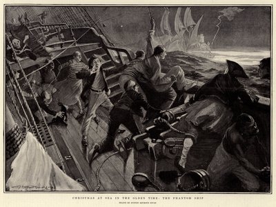 Natale in mare in tempi antichi, la nave fantasma (litografia) da English School
