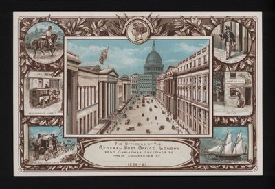 Cartolina di auguri di Natale dal General Post Office, Londra da English School