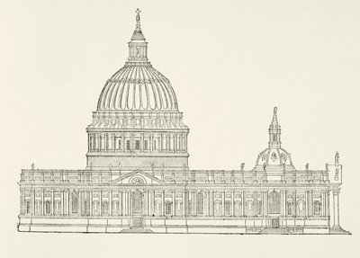 Primo progetto di Christopher Wren per la nuova Cattedrale di St. Paul dopo il Grande Incendio di Londra, da The National and Domestic History of England di William Hickman Smith Aubrey (1858-1916) pubblicato a Londra da English School