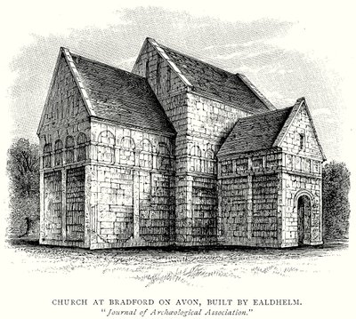 Chiesa di Bradford on Avon, costruita da Ealdhelm (incisione) da English School