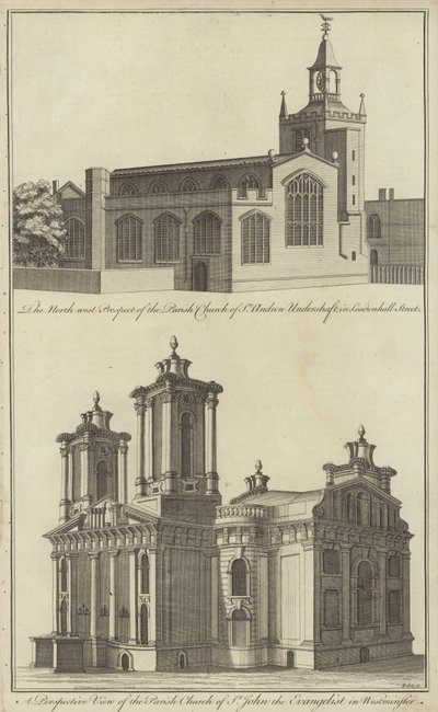 Chiesa di St Andrew Undershaft in Leadenhall Street e Chiesa di St John the Evangelist a Westminster, Londra da English School
