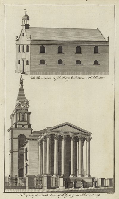 Chiesa di St Marylebone nel Middlesex e Chiesa di St George a Bloomsbury, Londra da English School