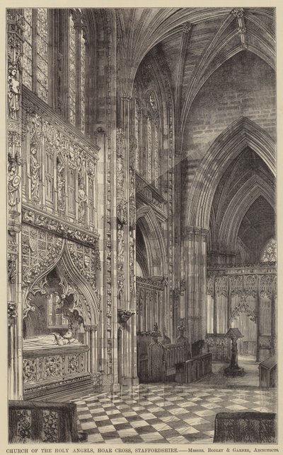 Chiesa dei Santi Angeli, Hoar Cross, Staffordshire (incisione) da English School