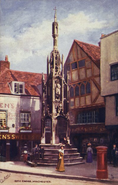 City Cross, Winchester (litografia a colori) da English School