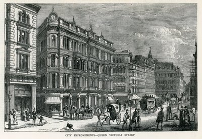 Miglioramenti della città - Queen Victoria Street, Londra da English School