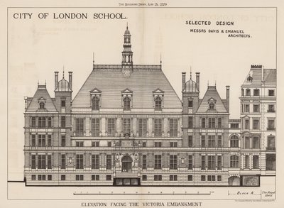 City of London School; elevazione verso il Victoria Embankment da English School