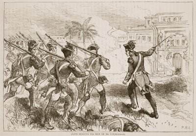 Clive guida i suoi uomini a Conjeveram, illustrazione da Cassells Illustrated History of India di James Grant, pub. 1879 da English School