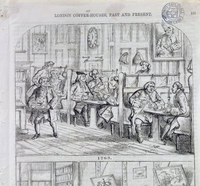 Sala del caffè nel 1763, da London Coffee-Houses Past and Present da English School