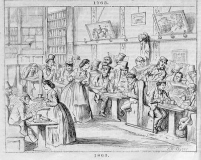 Sala del caffè nel 1863, da London Coffee-Houses Past and Present da English School