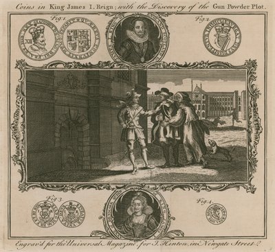 Monete nel regno di Re Giacomo I, con la scoperta della Congiura delle Polveri da English School
