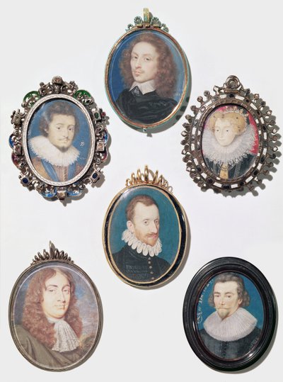Collezione di miniature, da sinistra a destra, fila superiore: Federico V (1596-1632) Elettore Palatino, Re di Boemia da English School