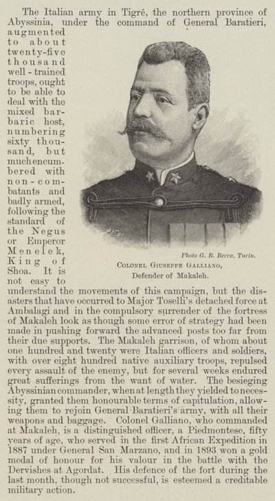 Colonnello Giuseppe Galliano, difensore di Makaleh (incisione) da English School