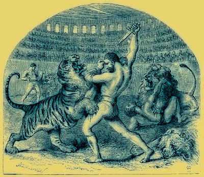 Combattimento di gladiatori con animali selvatici, illustrazione da The Illustrated History of the World, pubblicato c.1880 da English School