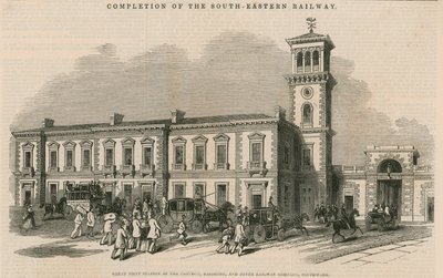 Completamento della Ferrovia Sud-Orientale: Grande stazione congiunta della Compagnia Ferroviaria di Croydon, Brighton e Dover, Southwark, Londra da English School