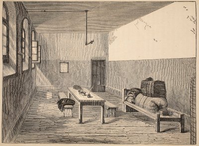 Cella dei Condannati, Newgate, illustrazione da Le Prigioni Criminali di Londra e Scene dalla Vita Carceraria di Henry Mayhew e John Binny, pub. 1862 da English School