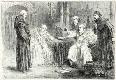 Conferenza tra Thorpe e Arundel, illustrazione da La storia del protestantesimo di James Aitken Wylie (1808-1890), pub. 1878 da English School