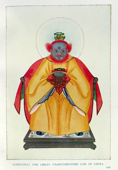 Confucio (551-479 a.C.): Il Grande Dio Unapoteosi della Cina, illustrazione tratta da "Miti e Leggende della Cina", di Edward T.C. Werner, edito da George G. Harrap  Co. da English School