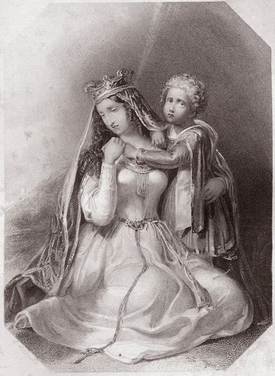 Costanza di Bretagna, vedova di Geoffroy Plantageneto (La vita e la morte di Re Giovanni) Lady Constance vedova di Geoffrey II, Duca di Bretagna (La vita e la morte di Re Giovanni) in - "Galleria delle Donne di Shakespeare, collezione di quarantacinque rit da English School