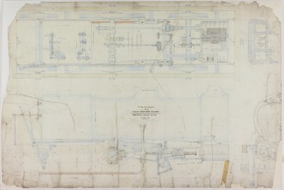 Disegno di costruzione per la locomotiva 2-2-2 di R. & W. Hawthorn & Co. per la Great Northern Railway Co. da English School