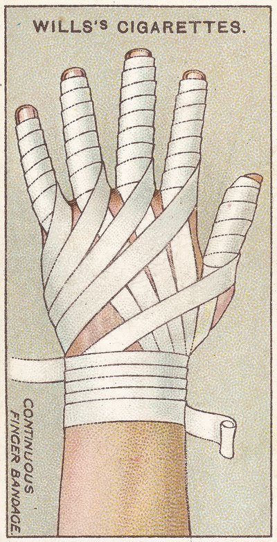 Benda continua per le dita, n.48 dalla serie di carte di sigarette di primo soccorso di Willss, 1913 da English School