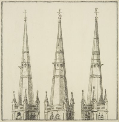 Copia del disegno del campanile di San Nicola, che mostra la rimozione del galletto segnavento da English School