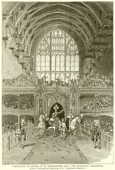 Incoronazione di Giorgio IV nella Westminster Hall: La Sfida del Campione da English School