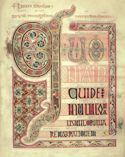 Pagina iniziale del Vangelo di San Luca, dai Vangeli di Lindisfarne, 710-721 da English School