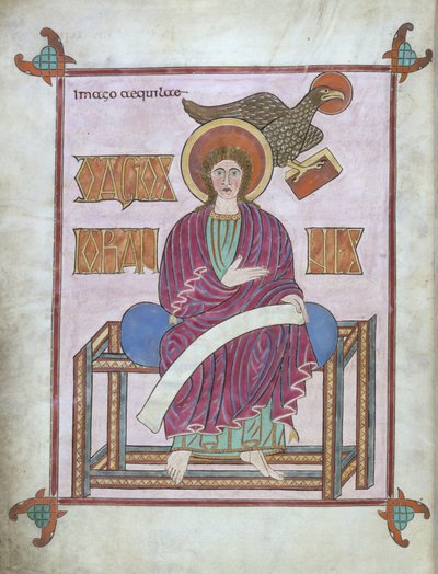 San Giovanni con il suo simbolo, dai Vangeli di Lindisfarne, 710-721 da English School