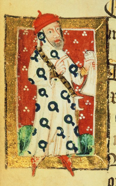 Cott Nero D VII f.105v Nigel Lorning, Cavaliere della Giarrettiera, dal Libro dei Benefattori dell