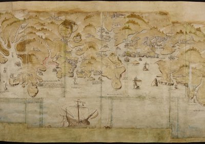Mappa della costa tra Fowey e Salcombe, inclusa Plymouth. Parte di una mappa panoramica della costa da Land