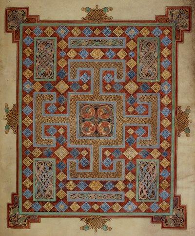 Cotton Nero D. IV, f.138v Pagina tappeto che introduce il Vangelo di San Luca, dai Vangeli di Lindisfarne, 710-21 (pergamena) da English School