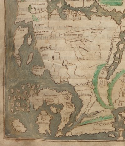 Cotton Tiberius B.V, Parte 1, f.56v La Mappa di Tiberio, Mappa Mundi, dettaglio dell