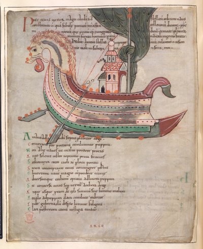 Una nave, con torre e testa di serpente da English School