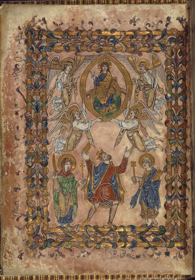 Cotton Vespasian A. VIII, f.2v Edgar offre una carta a Cristo, illustrazione da 