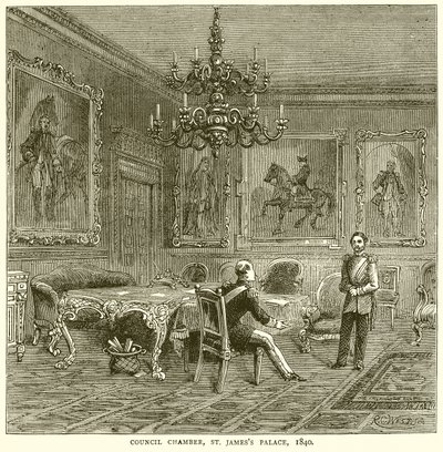 Sala del Consiglio, Palazzo di St. James, 1840 da English School