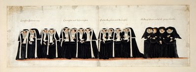 Contesse Assistenti; Contesse e Viscontesse; le figlie dei Conti e Baroness; Dame di Onore e della Camera Privata. Parte del corteo funebre della Regina Elisabetta I all