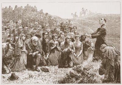 Covenanter che pregano sulle rive del Whitadder, illustrazione da The History of Protestantism di James Aitken Wylie, pub. 1878 da English School