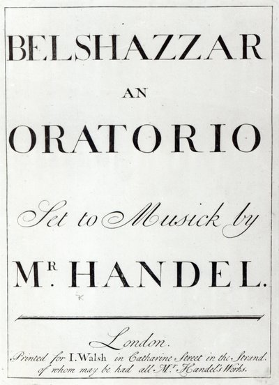 Copertina dello spartito per Belshazzar di Handel, pubblicato nel 1745 da English School
